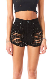 TITANIA SAFETY PIN BLACK DENIM SHORT CARMAR