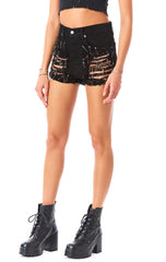 TITANIA SAFETY PIN BLACK DENIM SHORT CARMAR
