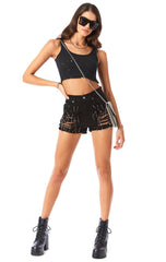 TITANIA SAFETY PIN BLACK DENIM SHORT CARMAR