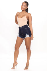 Say It Ain't So Ripped Denim Shorts - Dark Wash Ins Street