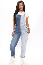 Two Faced Two Toned Overalls - Blue/combo Ins Street