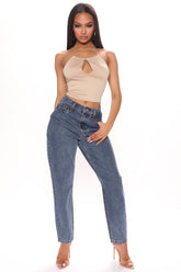 Know It All Non Stretch Mom Jeans - Dark Wash Ins Street