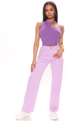 Sittin' Pretty Slouchy Straight Leg Jeans - Lavender Ins Street