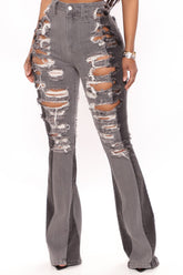 Catchin Feelings High Waisted Flare Jeans - Black/Grey Ins Street
