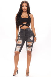 Turn Around Ripped Bermuda Shorts - Grey Ins Street