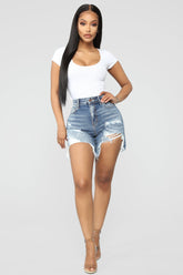 Envy Me Distressed Bermuda Shorts - Medium Blue Wash Ins Street