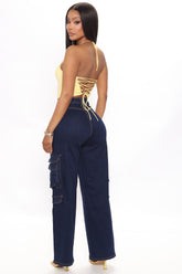 Sitting Pretty Cargo Jeans - Dark Denim Ins Street