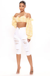 Live In My Denim Shorts - White Ins Street