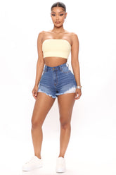 Drive Away Denim Shorts - Medium Blue Wash Ins Street