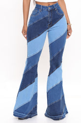 Spiraling Out Of Control Patchwork Flare Jeans - Blue/combo Ins Street