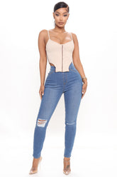 Talk It Out Stretch Pull On Jeggings - Medium Blue Wash Ins Street