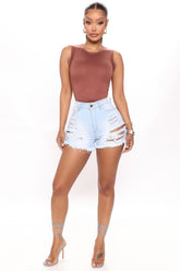 Nowhere To Run Distressed Shorts - Light Blue Wash Ins Street