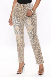 You're Lucky Ripped Straight Leg Jeans - Leopard Ins Street