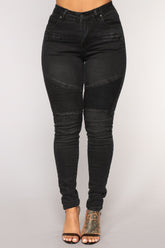 Fast Engines Moto Skinny Jeans - Black Ins Street