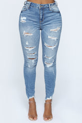 Here We Go Again Distressed Skinny Jeans - Medium Blue Wash Ins Street