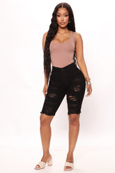 See Me Now Distressed Bermuda Shorts - Black Ins Street
