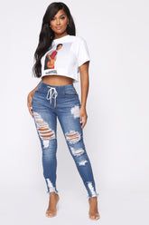 Talk That Talk Distressed Skinny Jeans - Medium Blue Wash Ins Street