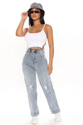 What A Girl Wants Distressed Straight Leg Jeans - Medium Blue Wash Ins Street
