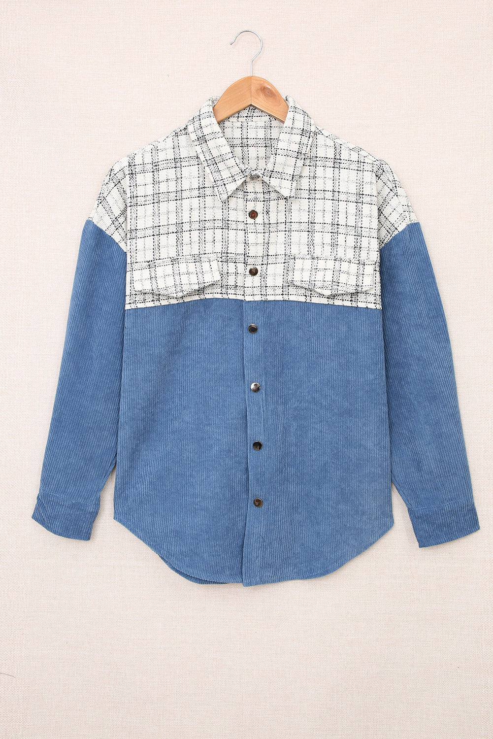 Plaid Color Block Curved Hem Shirt Jacket Ins Street
