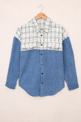 Plaid Color Block Curved Hem Shirt Jacket Ins Street