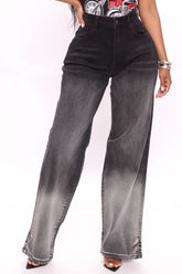 Ombre All Day Slit Hem Wide Leg Jeans - Black Ins Street