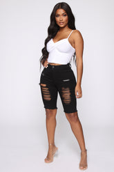 Raquel Distressed Bermuda Shorts - Black Ins Street