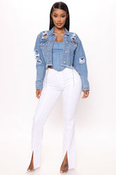 Megan Split Hem Flare Jeans - White Ins Street