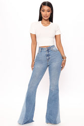 See You There Super Flare Jeans - Medium Blue Wash Ins Street
