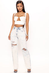 Killin' It Ripped Straight Leg Jeans - Acid Wash Blue Ins Street