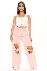 One Woman Show Distressed Wide Leg Jeans - Pink Ins Street
