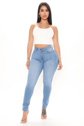 Sought After Luxe Super Stretch Skinny Jeans - Light Blue Wash Ins Street