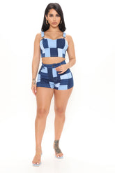 Peace Train Patchwork Stretch Denim Shorts - Blue/combo Ins Street