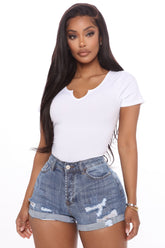 Ruby High Waist Denim Shorts - Medium Blue Wash Ins Street