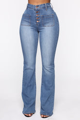 Katt Flare Button Jeans - Medium Blue Wash Ins Street