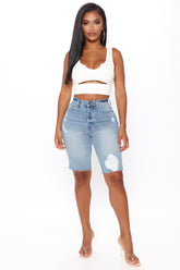 Kick It Into Gear Denim Biker Shorts - Light Blue Wash Ins Street