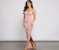 Larissa Formal Ruched High Slit Dress Ins Street