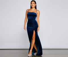 Claudia A-Line Velvet Formal Dress Ins Street