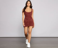 Sleeveless Shaggy Knit Mini Dress Ins Street