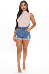 Waist Of Time Distressed Denim Shorts - Medium Blue Wash Ins Street