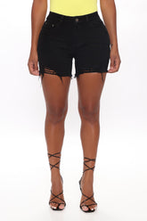 Izzy Mid Rise Denim Shorts - Black Ins Street