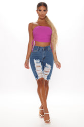 Distressed About It Denim Knee Shorts - Medium Blue Wash Ins Street