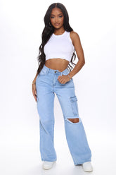 Totally Tubular Non Stretch Cargo Skater Jeans - Medium Blue Wash Ins Street