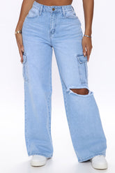 Totally Tubular Non Stretch Cargo Skater Jeans - Medium Blue Wash Ins Street