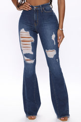 Soft Spot Ripped Flare Jeans - Dark Wash Ins Street