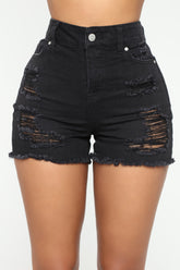 Jacqueline Distressed High Rise Shorts - Black Ins Street