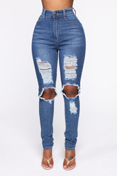 San Antonio Distressed Jeans - Medium Blue Ins Street