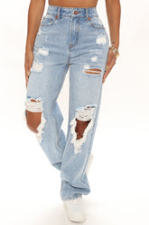 Go Bestie Ripped Straight Leg Jeans - Light Blue Wash Ins Street