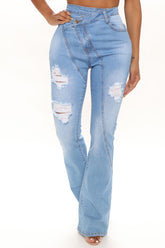 Catch Up Crossover Ripped Flare Jeans - Medium Blue Wash Ins Street
