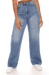 90's Girl Non Stretch Wide Leg Jeans - Vintage Blue Wash Ins Street