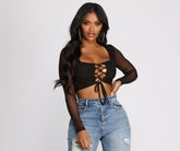 Lace Up Mesh Crop Top Ins Street